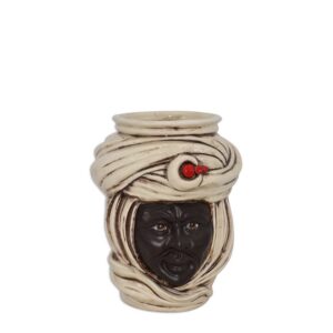 Testa h 20 tuareg corona liscia madreperla antichizzato c/perline rosse maschio moro viso opaco