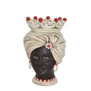 Testa h 20 tuareg con corona madreperla antichizzato c/perline rosse femmina moro viso opaco