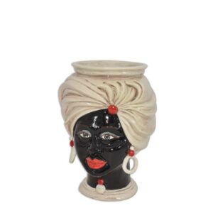 Testa h 20 tuareg corona liscia madreperla antichizzato c/perline rosse femmina viso moro lucido