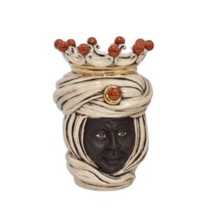 Testa h 20 tuareg con corona madreperla antichizzato oro e lustri maschio moro viso opaco