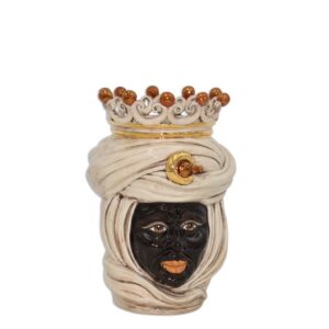 Testa h 20 tuareg con corona madreperla antichizzato oro e lustri maschio moro viso lucido