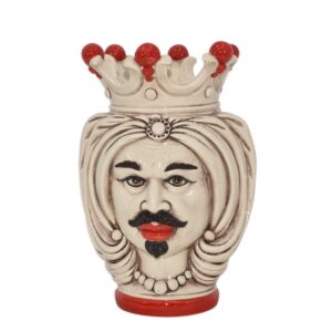 Testa h 25 turbante madreperla antichizzato c/perline rosse c/espressione maschio bianco