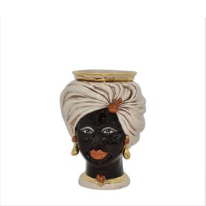 Testa h 20 tuareg corona liscia madreperla antichizzato oro e lustri femmina viso moro lucido