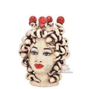 Testa h 20 medusa madreperla antichizzato corona perline rosse c/espressione labbra rosse
