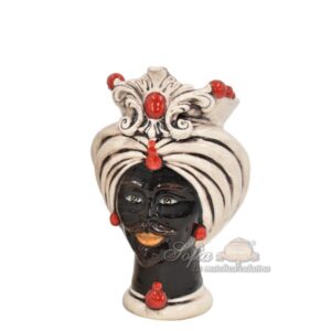 Testa h 16 tuareg madreperla antichizzato c/perline rosse c/espressione maschio moro - Bomboniera