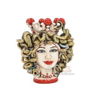 Testa h 25 turbante medusa madreperla colorato perline rosse