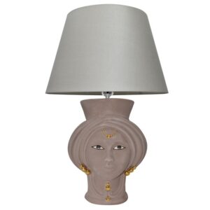 Lume a testa h 30 tortora opaco e oro c/espressione femmina (h60 c/paralume Ø 35)