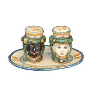 Set teste sale e pepe h 7 liscia verde/arancio con maschio moro - Bomboniera