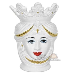 Testa h 40 c/perline white/gold c/espressione femmina labbra rosse