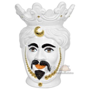 Testa h 40 c/perline white/gold c/espressione maschio bianco labbra arancio