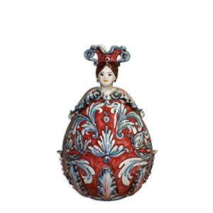Uovo a personaggio femmina h 25 ornato blu/bordeaux