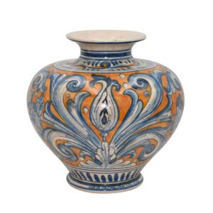 Vaso palla h 25 fondo arancio decoro santo/pa
