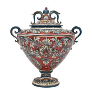 Potiche c/piede h 38 plastico sofia ornato blu/bordeaux