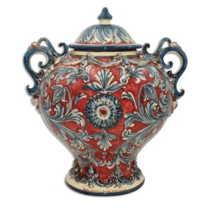 Potiche a palla c/manici h 38 plastico sofia ornato blu/bordeaux