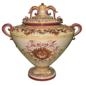 Potiche c/piede h 38 plastico sofia bordeaux/arancio