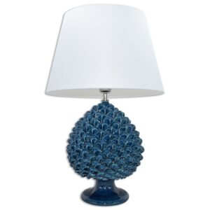Lume pigna artigianale h 30 blu intenso (h57 c/paralume Ø40)