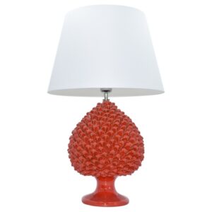 Lume pigna artigianale h 30 rosso fuoco (h57 c/paralume Ø40)