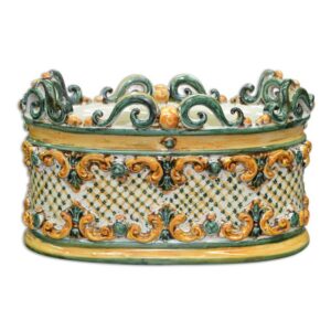 Cassetta ovale c/ghirigori 33x20 plastico sofia verde/arancio