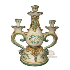 Candelabro 3 fuochi h 28 plastico sofia verde/arancio