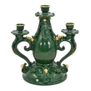 Candelabro 3 fuochi h 28 plastico sofia verde antico e oro
