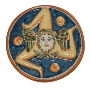 Trinacria disco Ø 16 ornato fondo blu