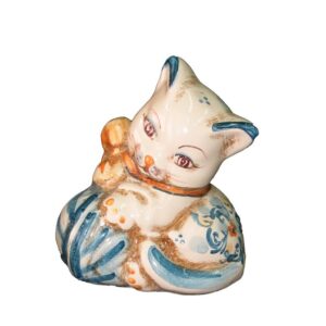 Gatto gomitolo h 9 s. arte blu/arancio - Bomboniera