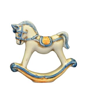 Cavalluccio a dondolo piccolo h 9 blu/arancio - Bomboniera