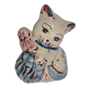 Gatto gomitolo h 9 s. arte blu/bordeaux - Bomboniera