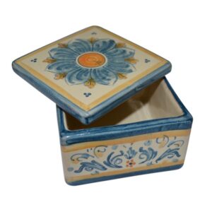 Portagioie quadrato 8x8 s. d'arte blu/arancio - Bomboniera